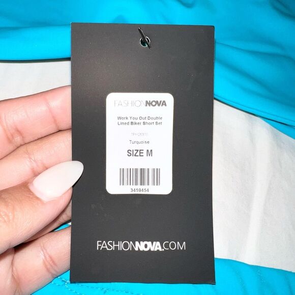 Fashion Nova Turquoise Biker Short Set Medium - Picture 3 of 5